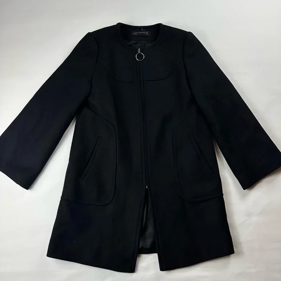 Zara women's black wool zip up coat size xs - Picture 1 of 10
